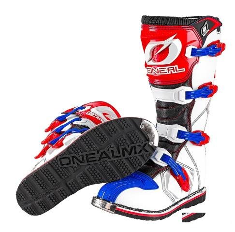 Мотоботы кроссовые Oneal rider Boot бело-сине-крас