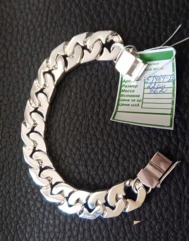 Серебряная браслет, панцирный, 96,2 грм, 22,0 см