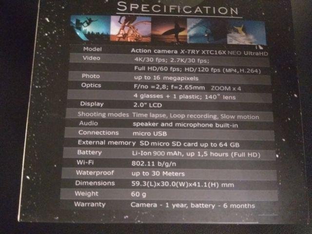 X-Try Neo 4K WiFi Экшн камера Новая +CD 16 gb